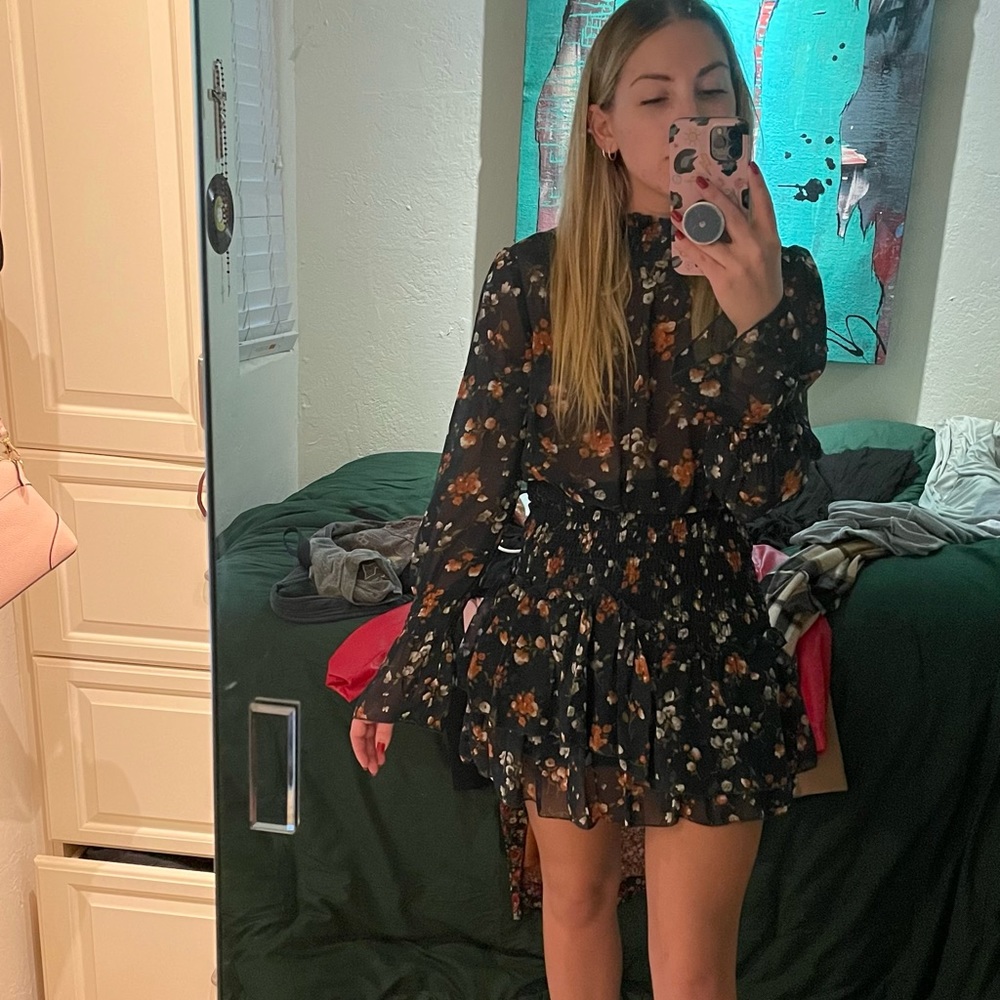 High neck long sleeve mini dress